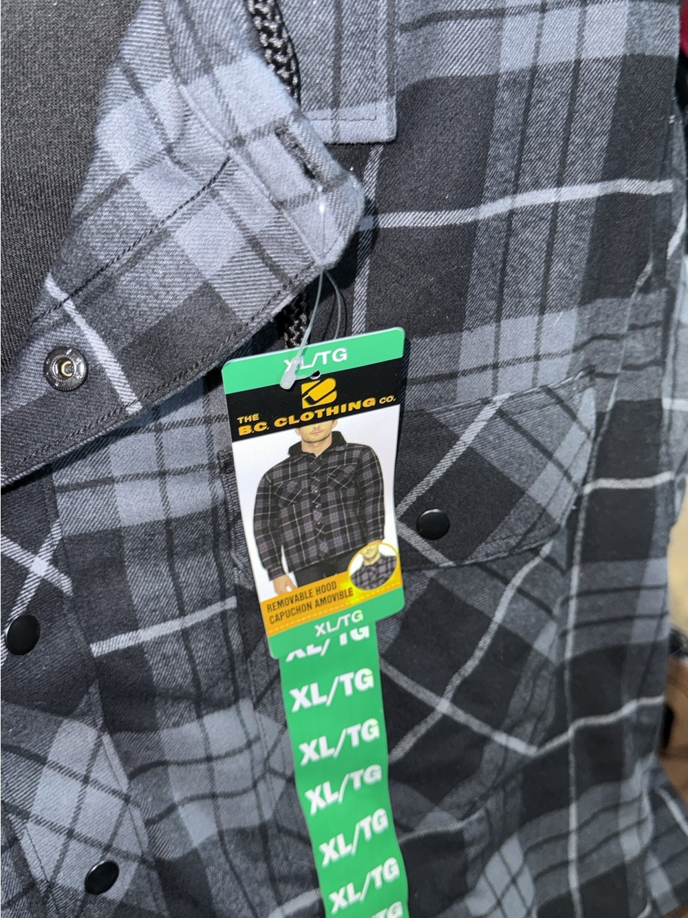 Men's Black & Gray Plaid Hooded Jacket